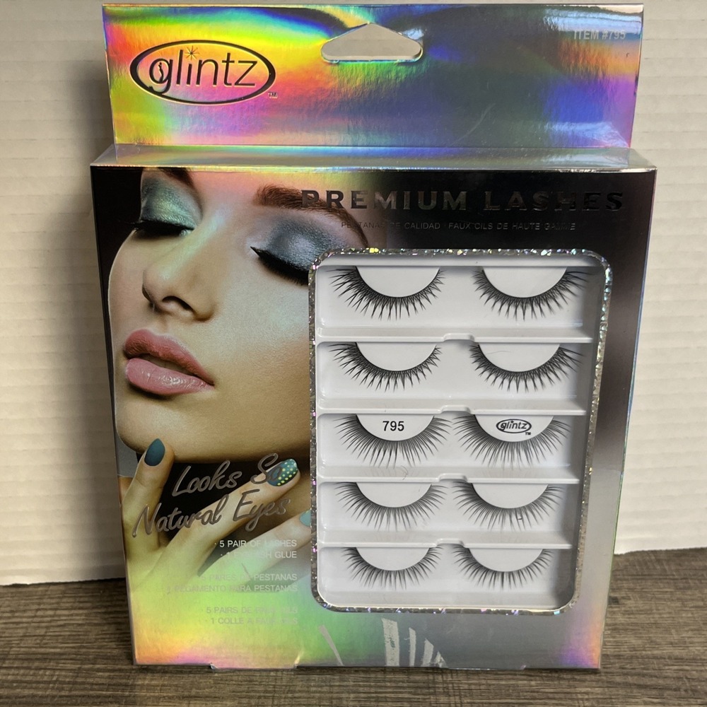 Glintz Premium Eyelashes 5 Pair with Eyelash Glue Item #795 Natural Look